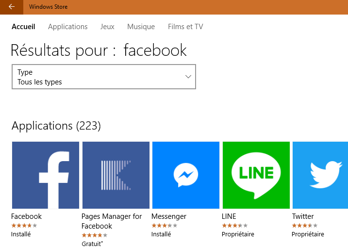 Windows 10 : L'application Facebook, afin de décharger votre navigateur.
